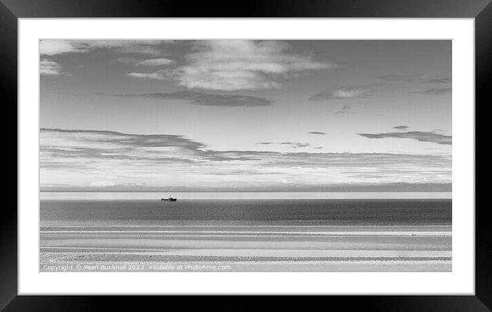 A Simple Seascape Coast Scene in Black and White Framed Mounted Print by Pearl Bucknall