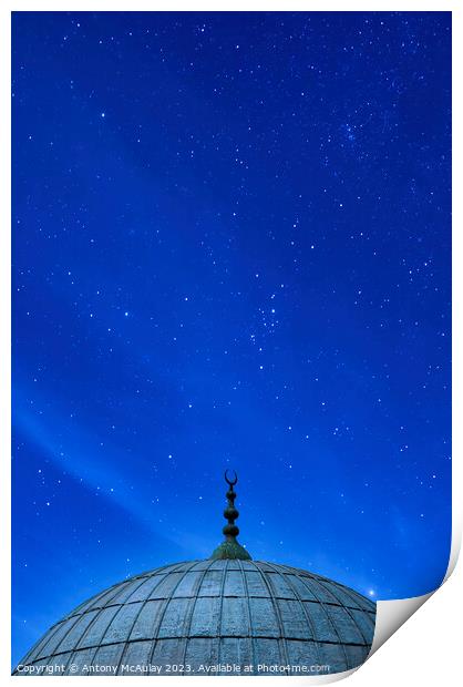 Istanbul Mosque Dome Starry Night Sky Print by Antony McAulay