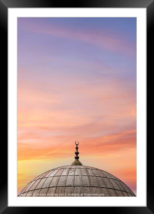 Istanbul Mosque Dome Sunset Sky Framed Mounted Print by Antony McAulay
