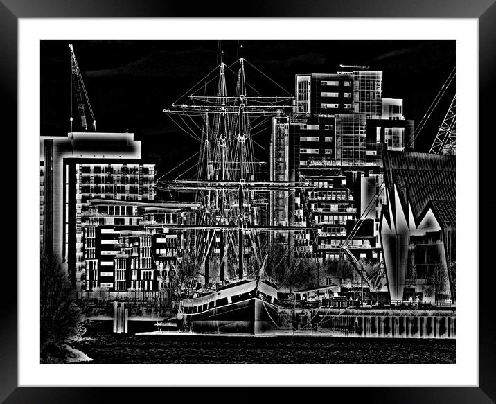 Tall ship Glenlee, Glasgow  (pencil sketch abstrac Framed Mounted Print by Allan Durward Photography