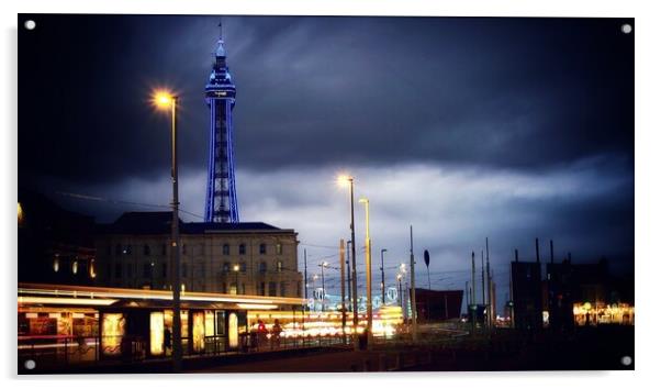 Blackpool at Night Acrylic by Victor Burnside