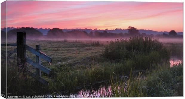 Sunrise on the Somerset levels  Canvas Print by Les Schofield