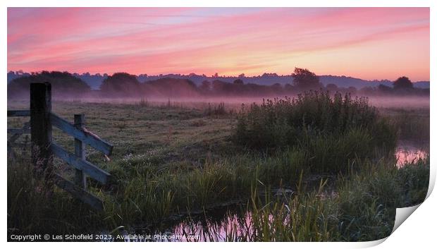 Sunrise on the Somerset levels  Print by Les Schofield
