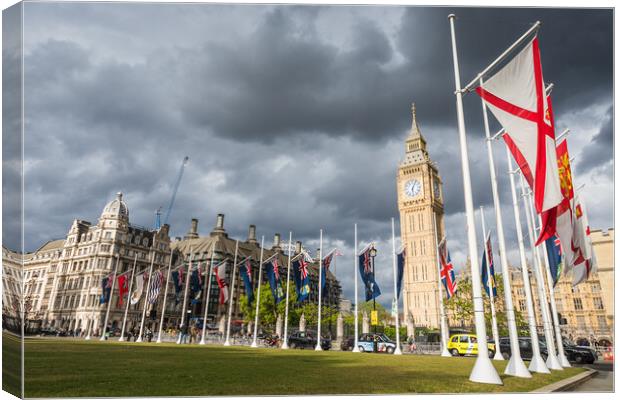 Commonwealth flags in front of Big Ben Canvas Print by Jason Wells