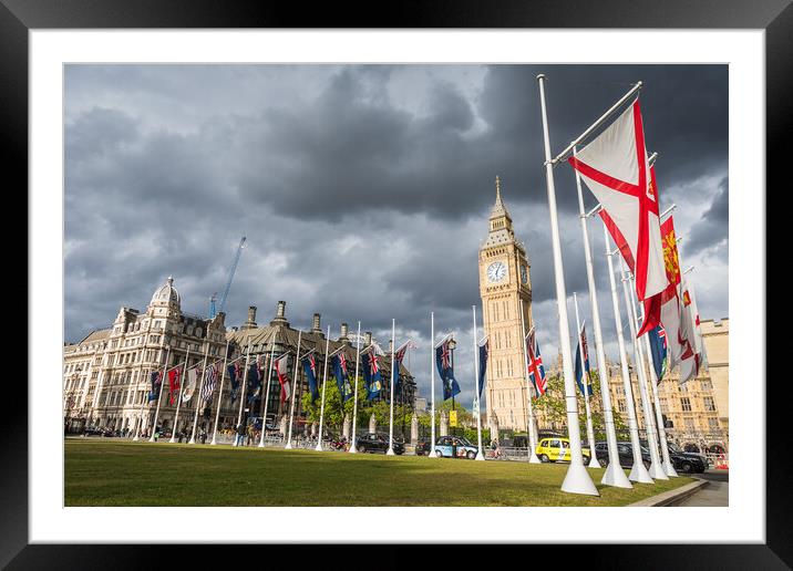 Commonwealth flags in front of Big Ben Framed Mounted Print by Jason Wells