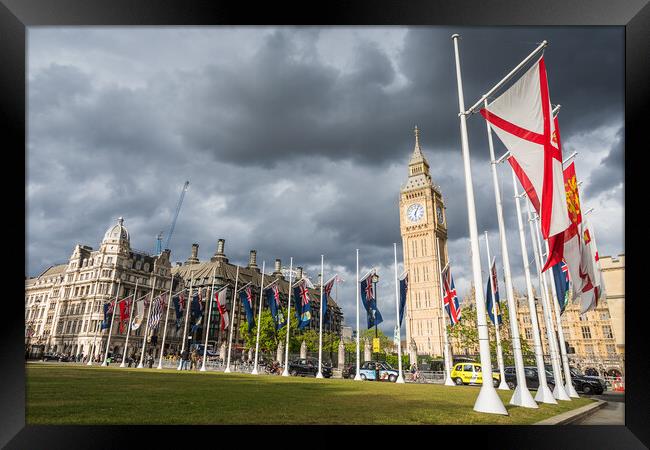 Commonwealth flags in front of Big Ben Framed Print by Jason Wells