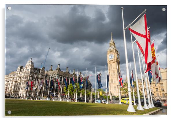 Commonwealth flags in front of Big Ben Acrylic by Jason Wells
