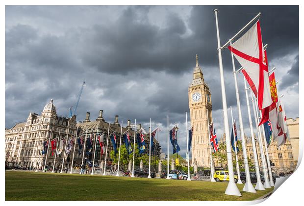 Commonwealth flags in front of Big Ben Print by Jason Wells