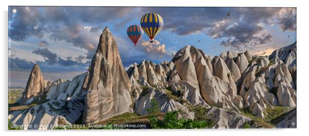 Hot Air Balloons Over Spectacular Rock Formations Cappadocia Acrylic by Paul E Williams