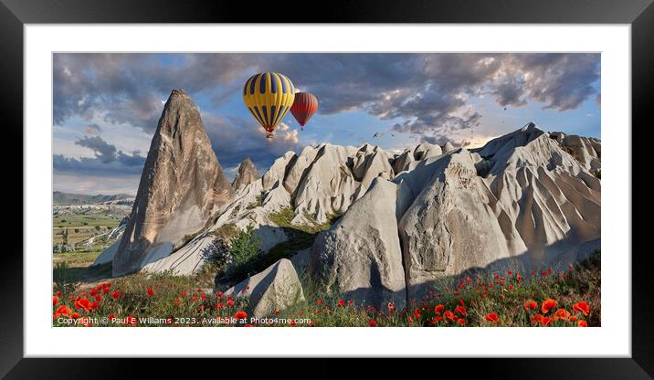 Hot Air Balloons Over the Spectacular Rock Formations of Cappado Framed Mounted Print by Paul E Williams