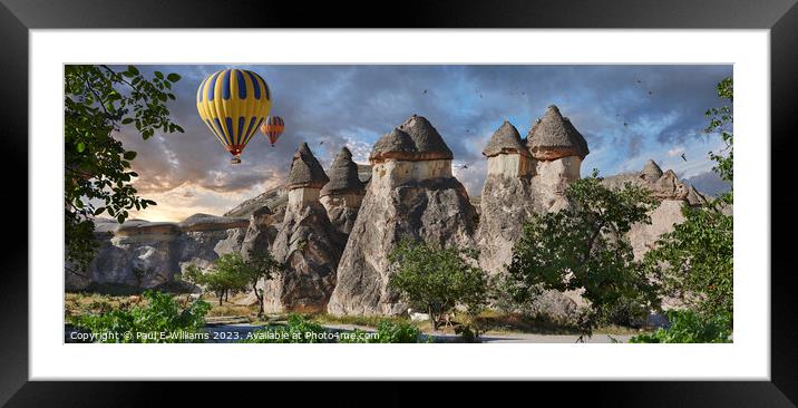Hot Air Balloons Over Spectacular Rock Formations Cappadocia Framed Mounted Print by Paul E Williams
