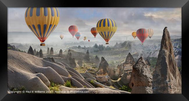 Hot Air Balloons Over Spectacular Rock Formations Cappadocia Framed Print by Paul E Williams