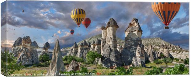 Hot Air Balloons Over Spectacular Rock Formations Cappadocia Canvas Print by Paul E Williams