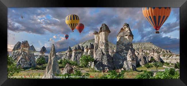 Hot Air Balloons Over Spectacular Rock Formations Cappadocia Framed Print by Paul E Williams