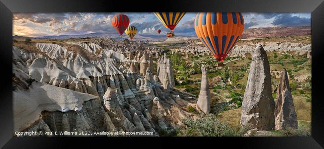 Hot Air Balloons Over Spectacular Rock Formations Cappadocia Framed Print by Paul E Williams