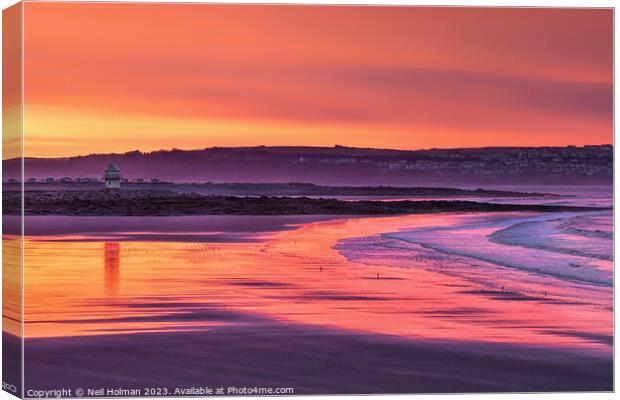 Morning hues at sunrise, Rhych Point Porthcawl Canvas Print by Neil Holman