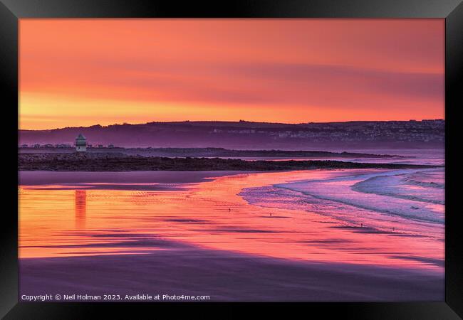 Morning hues at sunrise, Rhych Point Porthcawl Framed Print by Neil Holman