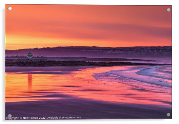 Morning hues at sunrise, Rhych Point Porthcawl Acrylic by Neil Holman
