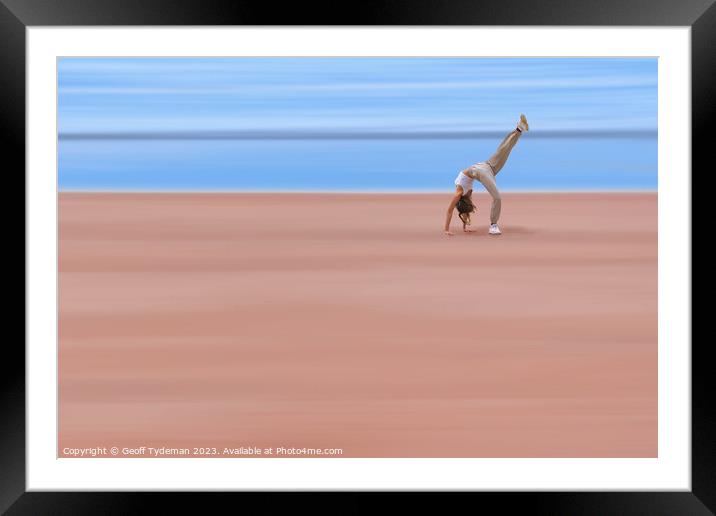 Beach Yoga Framed Mounted Print by Geoff Tydeman