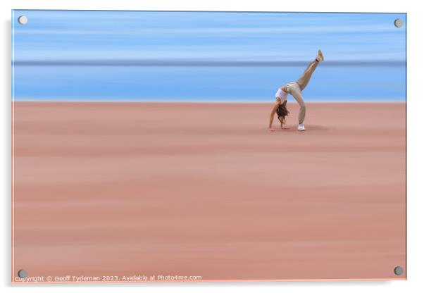Beach Yoga Acrylic by Geoff Tydeman