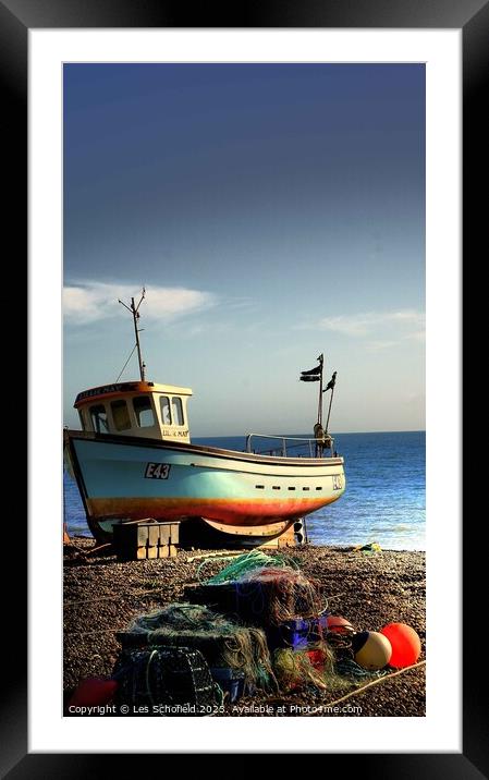 Tranquil Fishing Village at Sunset Framed Mounted Print by Les Schofield