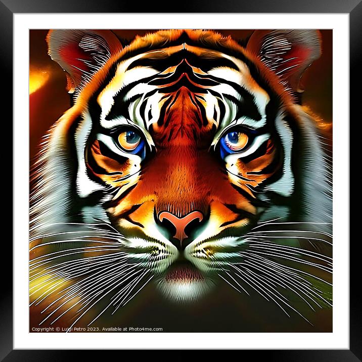Psychedelic Tiger, close up. Framed Mounted Print by Luigi Petro