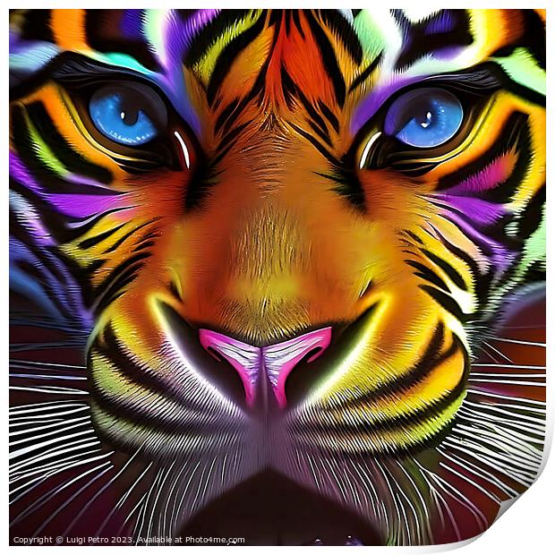 Psychedelic Tiger, close up. Print by Luigi Petro