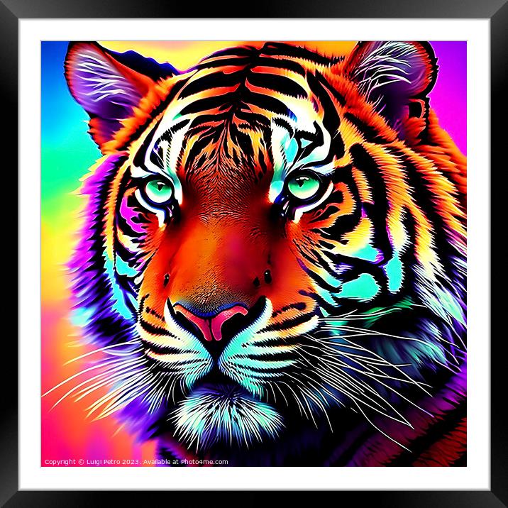 Psychedelic Tiger Face Generative AI Framed Mounted Print by Luigi Petro