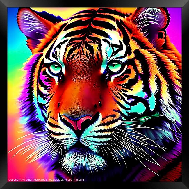 Psychedelic Tiger Face Generative AI Framed Print by Luigi Petro