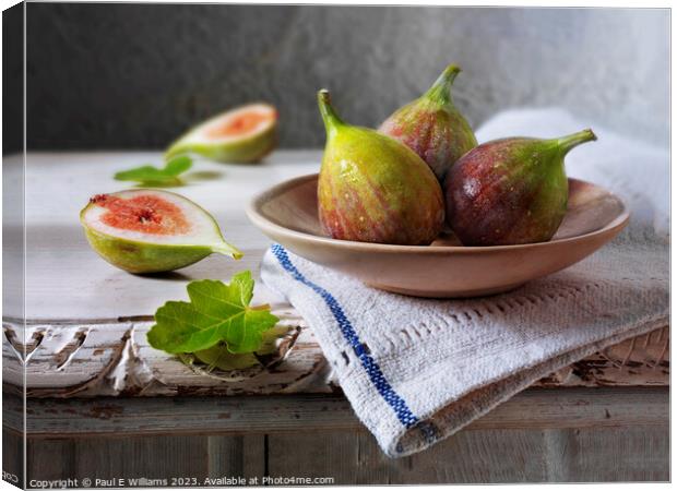 Delicious Ripe Bowl of Fresh Picked Figs with One Cut Open Canvas Print by Paul E Williams