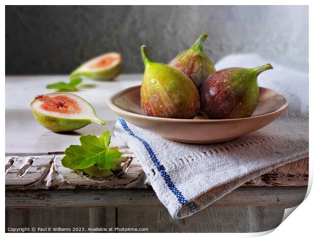 Delicious Ripe Bowl of Fresh Picked Figs with One Cut Open Print by Paul E Williams
