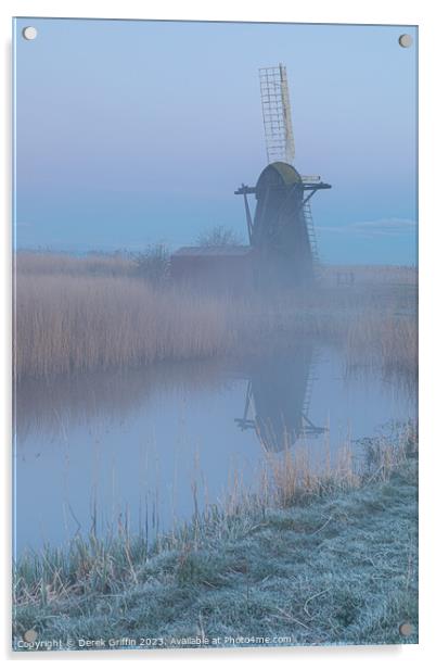 Herringfleet wind pump in the mist Acrylic by Derek Griffin