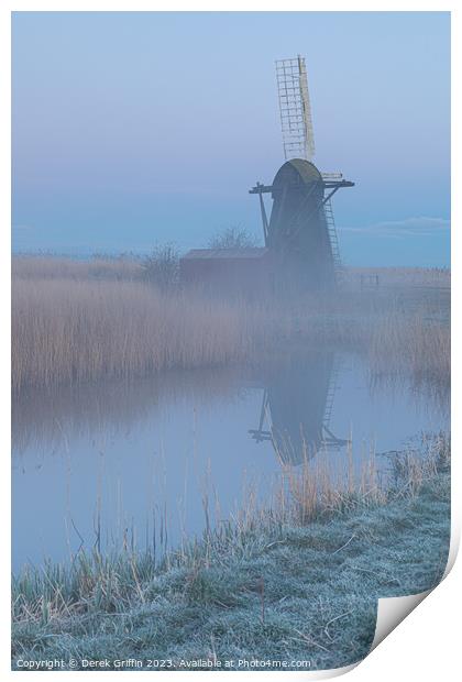 Herringfleet wind pump in the mist Print by Derek Griffin