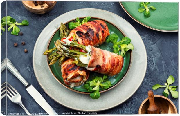 Asparagus baked with meat and cheese Canvas Print by Mykola Lunov Mykola