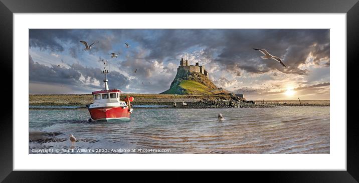 The Small Harbour, Seals & the Picturesque Lindisfarne Castle  Framed Mounted Print by Paul E Williams