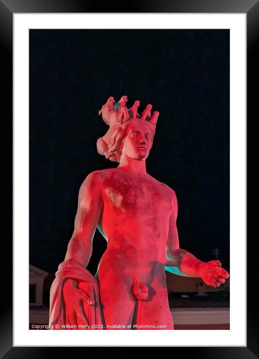 Red Apollo Statue Sun Fountain Plaza Massena Nice France Framed Mounted Print by William Perry