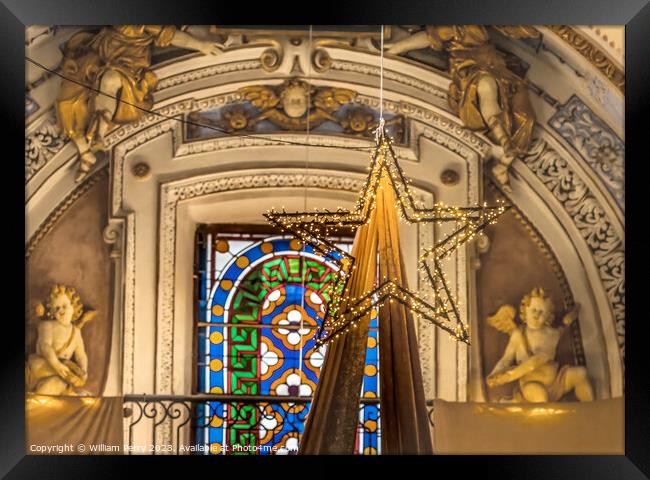 Christmas Star Decoration Angels Basilica Cathedral Nice France Framed Print by William Perry