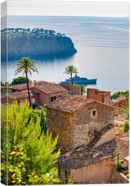 Small mediterranean village and luxury yacht Canvas Print by Alex Winter