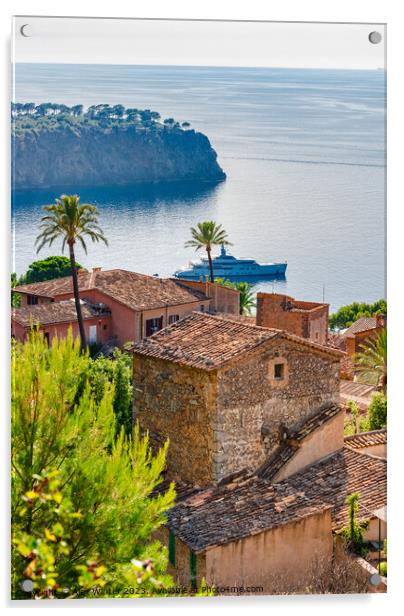Small mediterranean village and luxury yacht Acrylic by Alex Winter