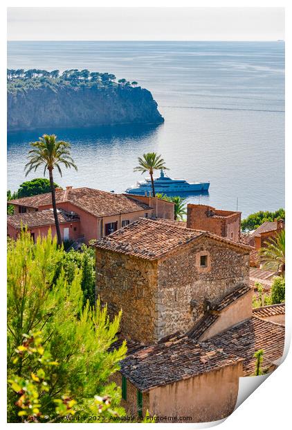 Small mediterranean village and luxury yacht Print by Alex Winter
