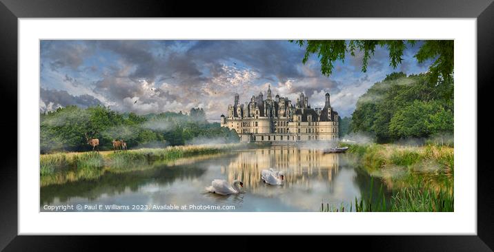 The impressive iconic Chateau de Chambord in early morning mist Framed Mounted Print by Paul E Williams
