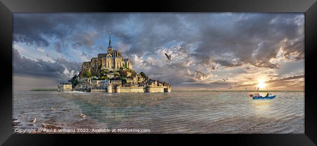 The Beautiful Mont St Michel cut off  surrounded by sea & sunrise Framed Print by Paul E Williams