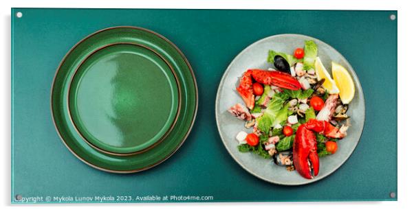 Seafood salad on a plate Acrylic by Mykola Lunov Mykola