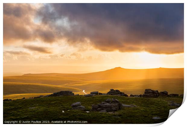 Sunset from Fur Tor, Dartmoor Print by Justin Foulkes