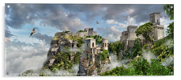 Impressive Beautiful Hill Top Sicilian Castles of Erice Sicily Acrylic by Paul E Williams