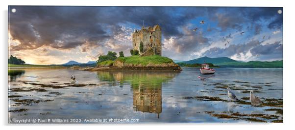 The Picturesque Scottish Stalker Castle on it Loch Island Acrylic by Paul E Williams