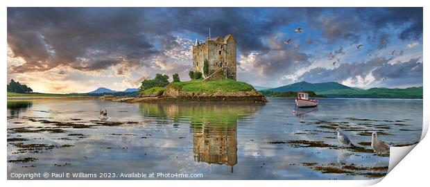 The Picturesque Scottish Stalker Castle on it Loch Island Print by Paul E Williams