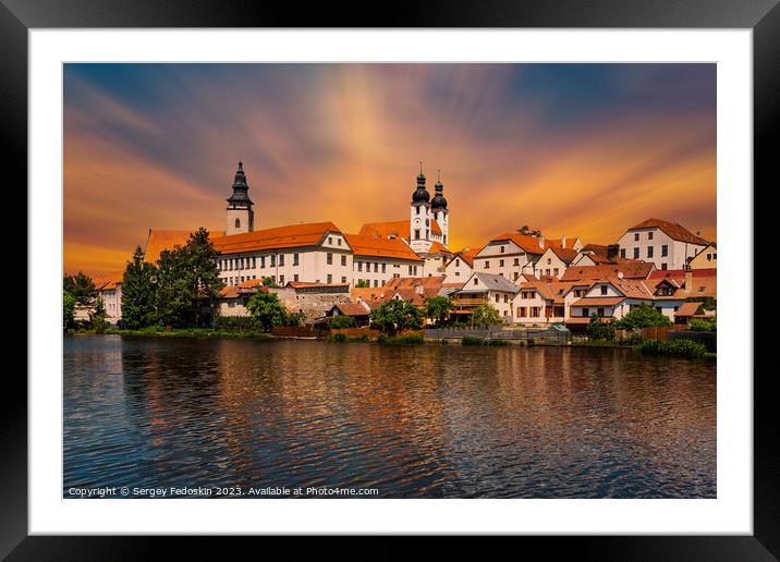 View of Telc across pond with reflections, South Moravia, Czech Republic. Framed Mounted Print by Sergey Fedoskin