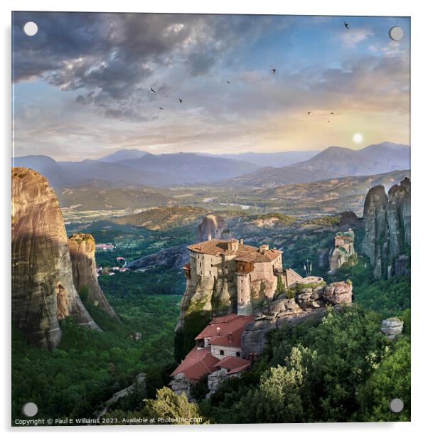 The Spectacular Rock Top Meteora Monastery of Rosanou at Sunrise Acrylic by Paul E Williams