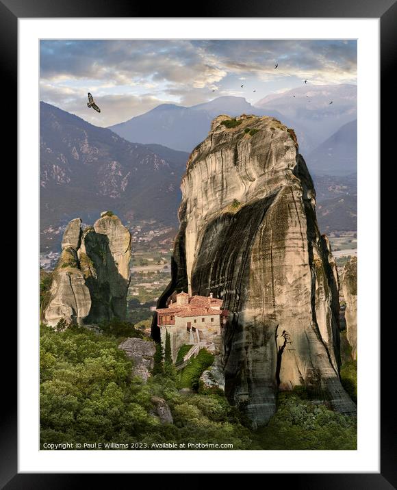The Heavenly Rosanou Monastery at Sunrise Framed Mounted Print by Paul E Williams